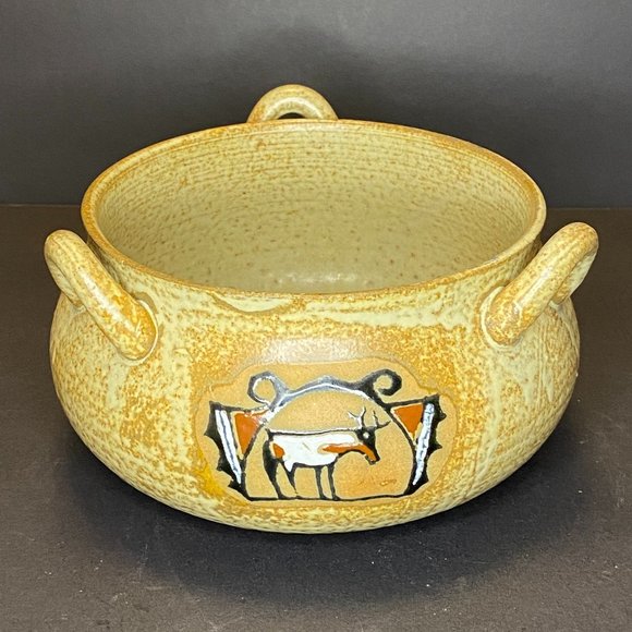 Vintage Pottery Bowl Deer Beige Brown Japan *read* - Picture 1 of 5